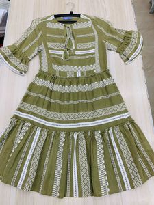Chic Olive Green Embroidered Dress