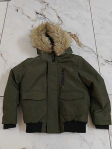 Kid's Green Fur Hooded Winter puffer Jacket