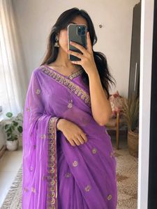 Beautiful Purple Embroidered Saree