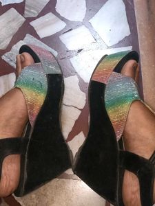 Sparkly Rainbow Wedge Sandals