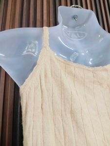 Women's Cream Ribbed Spaghetti Strap Tank Top