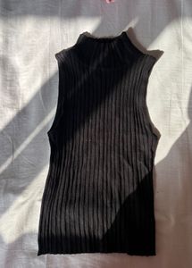 Sleek Black Mock Neck Sleeveless Top