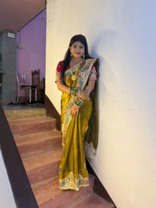 Exquisite Olive Green Embroidered Saree