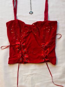 Red Corset Top with Sequins