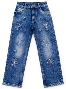 Girls Stylish Embroidered Stone Work Denim Jeans |
