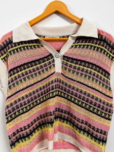 Vibrant Striped Knit Polo Top
