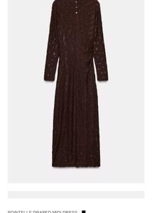 Zara celeb style Chic Brown Draped lace Midi Dress