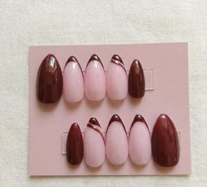Chic Brown & Pink French Tip Press-On Nails