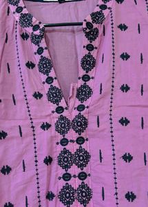 Pink Kurta with Black Embroidery