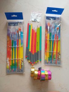 Art Supplies Bundle paint brush pencils tapes