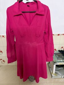 Vibrant Pink Collared Midi Dress
