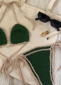 Handmade Crochet Bikini Set - Green & Beige