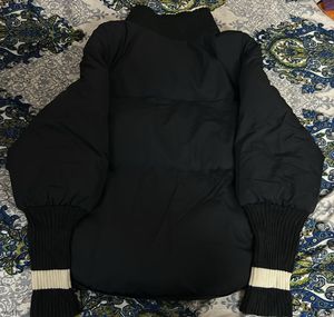 Black Puffer Jacket with Striped Cuffs