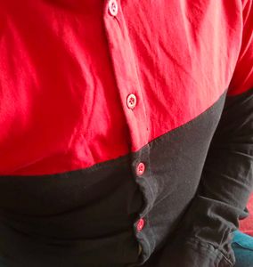 Red &amp; Black Color Block Shirt