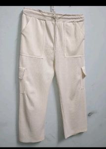 Cream Corduroy Cargo jeans pant white  beige