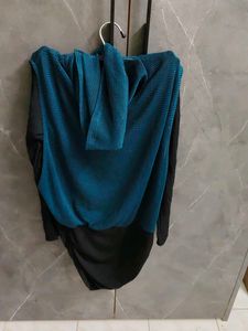 Teal &amp; Black Ruched Dress