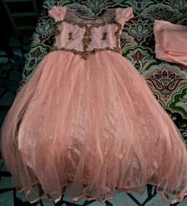 Stunning Peach Embellished Gown with Dupatta 💫