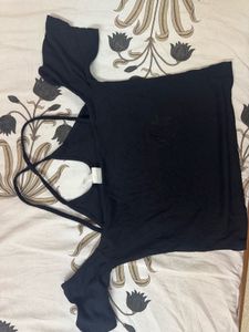 H&amp;M Black Ribbed Cold Shoulder Top