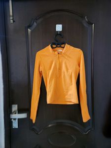 Orange Quarter Zip Long Sleeve Top