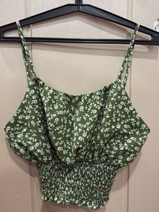 Cute Green Floral Smocked Crop Top