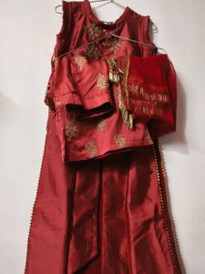 Elegant Maroon kurti with plazzo  Gold Embro
