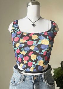 Floral Print Square Neck Crop Top