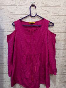 Vibrant Pink Cold Shoulder Kurta