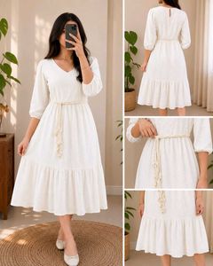 Cream Textured Midi Dress