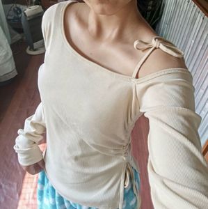 Off-Shoulder Ruched Long Sleeve Top