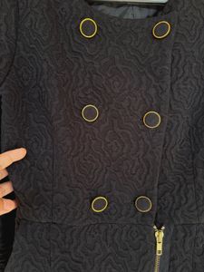 Chic Black Textured Dress Coat
