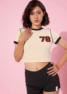 Cream Cropped T-Shirt with '78' Graphic