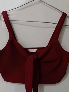 Stylish Red Knot Front Crop Top