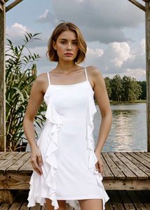 White Ruffle Mini Dress
