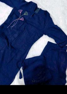 Navy Blue Embroidered Kurta Set