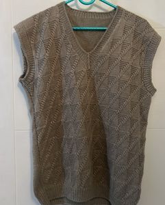 Men Woolen Brown Sweater Of Half Sleeve