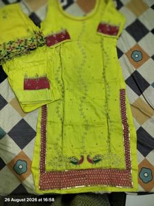 Stunning Lime Green Kurta Set with Peacock