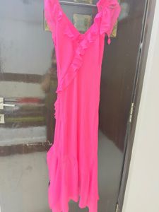Chic Ruffled Pink Maxi Dress