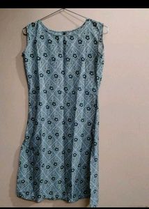 Chic Blue Floral Sleeveless Kurti