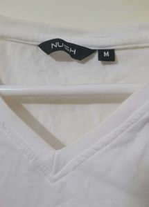White V-Neck T-Shirt with Graphic Print Nush brand