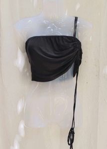 I. Black Ruched One-Shoulder Top