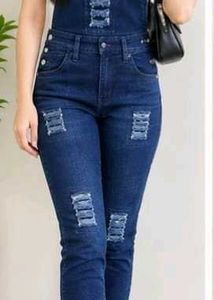 Ripped Blue Denim Dungaree Overalls