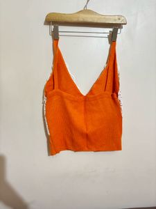 Orange Lace Trim Crop Top