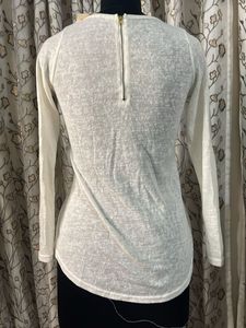 White Long Sleeve Top with Pocket Detail