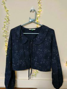 Glitchez Floral Cropped Top with Peter Pan Collar