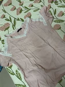 Pink Cold Shoulder Top with Lace Trim