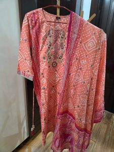 Embroidered Peach Kurta Set