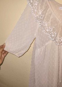 Khakhi color lace collar top