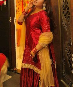 Stunning Red Sharara Set with Golden Dupatta