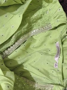 1.Lime Green Embroidered Long Shrug Style Kurta