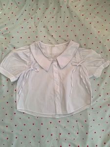 Chic White Puff Sleeve Collared Top